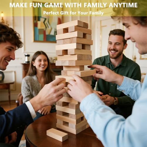 60 PCS Giant Tumbling Tower Game,Jumbo Outdoor Games for Adults & Family, 5 FT Premium Wooden Blocks Stacking Toys with Carry Bag for Backyard, Lawn, Party, Camping - size: Large Size