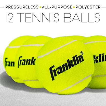 Franklin Sports Pressureless Tennis Balls - Official Size, Low Pressure - Great for Training + Practice - Low Bounce - All Court Surface - Carry Bag Included - style: 12 Balls