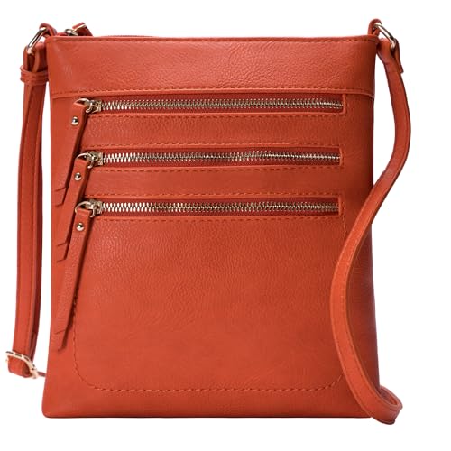 Solene Crossbody Bag Functional Multi Pocket Messenger Purse Top Zip Closure Shoulder Handbag With Adjustable Strap - color: Burnt Orange