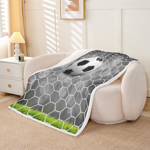Soccer Sherpa Football Field Goal Blanket Throw - Summer Sports Games Fleece Blanket - Fantasy Bubble Fuzzy - Kids Girls Teens Baby - 30"x40" Green White - color: Multi 42, size: Baby(30"x40")