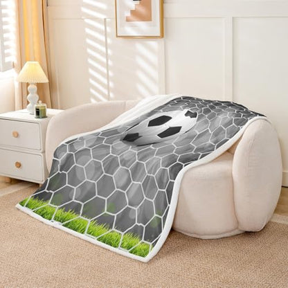 Soccer Sherpa Football Field Goal Blanket Throw - Summer Sports Games Fleece Blanket - Fantasy Bubble Fuzzy - Kids Girls Teens Baby - 30"x40" Green White - color: Multi 42, size: Baby(30"x40")