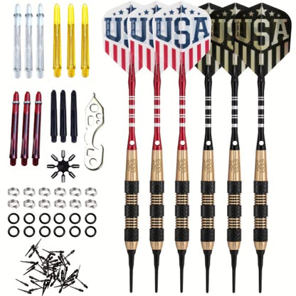 Soft Tip Darts Set - Professional Darts for Electronic Dartboard - Includes Brass Barrels + Plastic & Aluminum Shafts + Rubber O'Rings + Flights + 50PC 2BA Tips + Wrench - style: 20g-USA B-STC10451