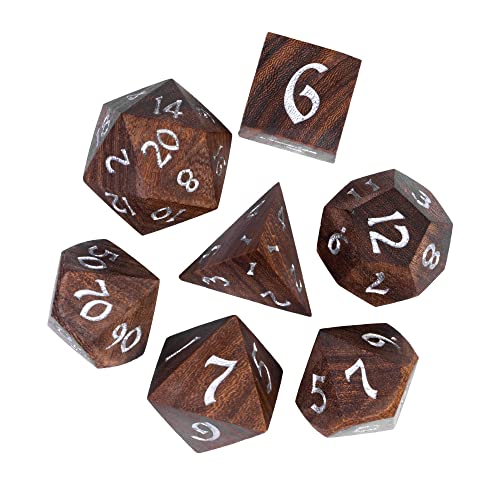 7PCS Wooden DND Dice Set, Red Sandalwood D&D Dice with Metal Box for Role Playing Games, d and d Gifts - color: Red Sandalwood