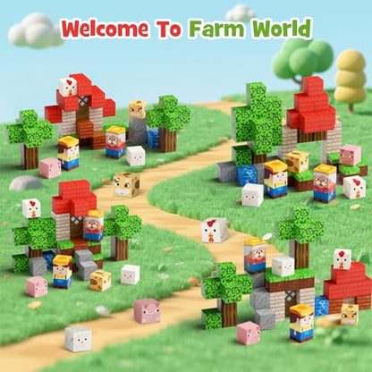 49 Pcs Farm Animals Magnetic Building Blocks Set for Toddlers 3-5, Travel Toys with Iron Storage Box, Magnetic Tiles & Cubes for Kids Ages 4-8, STEM Learning, Portable Play Base for Car Plane Trips - style: Farm Animals Magnetic Building Blocks Travel Set