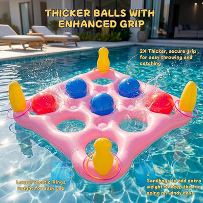 ECHTPower Tic-Tac-Toe Pool Toys Games - 2-in-1 Giant Inflatable Pool Floats with Ring Toss Set and 10 Balls, Fun Summer Party Water Beach Float Pool Game for Adults Teens Kids (Green) - color: Pink