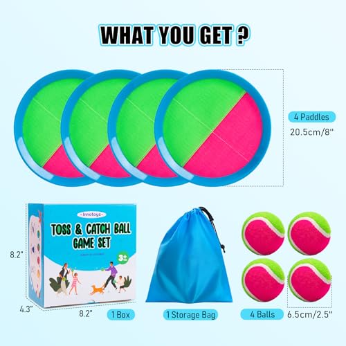 Toss and Catch Ball Game Set, 4 Paddles and 4 Balls Outdoor Paddle Catch Game for Kids, Backyard Beach Pool Yard Toy, Summer Birthday Gift for Boys Girls Ages 4-12 - color: Blue&green-1