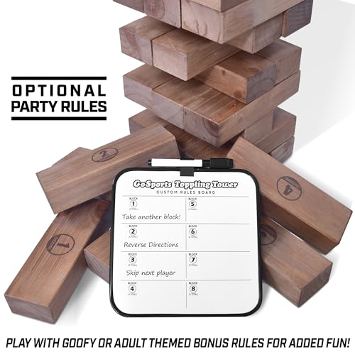 GoSports Giant Wooden Stacking Game - Stacks Up to 5 ft - Choose Brown Wood Stain, Gray, Natural, Stars & Stripes, or Tropical Hardwood - Toppling Tower - color: Brown