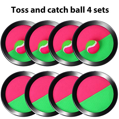 Cooraby Toss and Catch Paddle Game Disc 4 Set Paddle Toss and Catch Ball Sport Game Suitable for Sports, Beach and Party Favor with Storage Bag, 8 Paddles and 8 Balls - size: 15.5cm