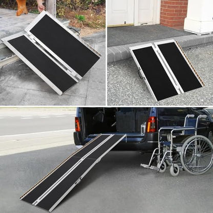 4 Feet Portable Wheelchair Ramp 600LBS Capacity Non-Skid Aluminum Handicap Ramps,Seamless Folding Threshold Ramp Wheel Chair Ramp for Doorways - size: 4Ft