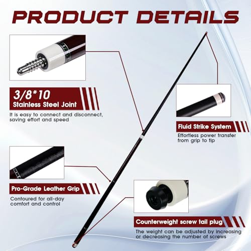 HMQQ Carbon Fiber Pool Cue Stick 58” 2-Piece, Low Deflection Billiard Cue, 11.5mm Pro Shaft, Adjustable Weight, Professional Pool Stick with Case, 19oz, 3/8x10 Joint, for Men Women Players - color: Purple