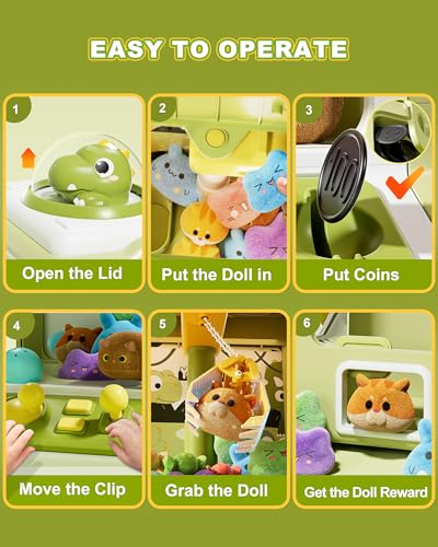 Claw Machine for Kids, Mini Vending With Game Coins & Music, Prize Dispenser Toys for Girls and Boys, Electronic Claw Game for Party Birthdays, Includes 30 Mini Toys (Dinosaur) - style: Dinosaur