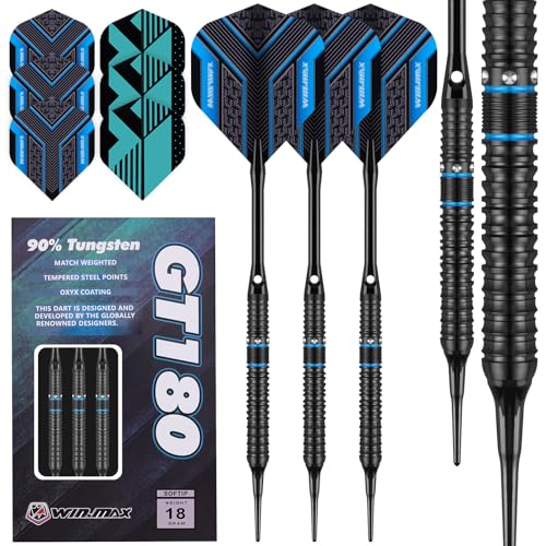 WIN.MAX Darts Soft Tip Set - 90% Tungsten Soft Tip Darts Set Professional 18 Grams Soft Darts Pro Dart Set with Extra 3 Flights - color: Black