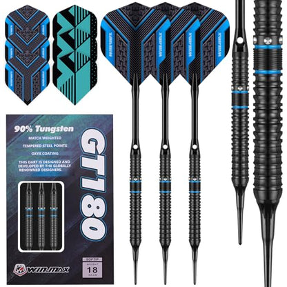 WIN.MAX Darts Soft Tip Set - 90% Tungsten Soft Tip Darts Set Professional 18 Grams Soft Darts Pro Dart Set with Extra 3 Flights - color: Black