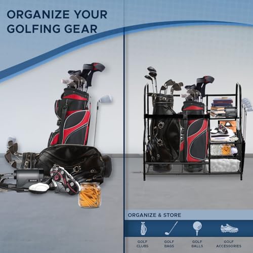 Morvat Golf Storage Bag Organizer, Fits Two Golf Bags, Metal Durable Rack Stand for Golfing Equipment, Golf Balls & Accessories, for Home, Garage, Basement, Shed (Style 2) - style: Style 2