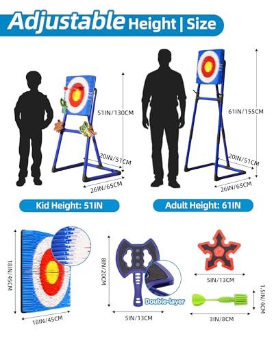 Axe Throwing Game for Backyard with Bristle Target & 12 Throwing Axes Set, Indoor & Outdoor Games for Adults, Kids & Family, Yard Games Toys, Axe Throwing Target,Dart Board,Carnival Games(Blue)