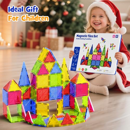 Jumbo Magnetic Tiles with Secure Metal Case, 32 Pcs Large Magnetic Building Blocks for Kids 3-8, STEM Toys for Toddlers, Preschool Learning Montessori Toys, Age 3+ Boy Girl Gift - size: Large
