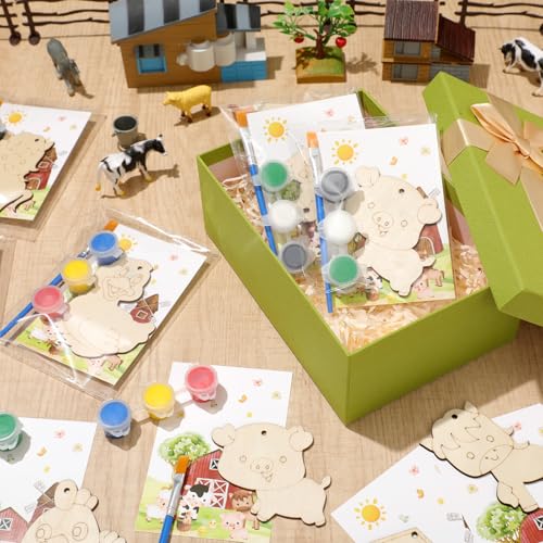 24 Pcs Farm Party Favors Wooden Painting Craft Kits Birthday Party Supplies with Organza Bag for Goodie Bags Fillers Adult Thank You Gifts - style: Farm Animal