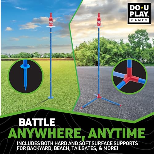 Disc Duel - Ultimate Flying Disc Game Bottle Challenge - Lawn Games Adults and Family - Perfect for Beach, Park, and Tailgating - Polish Horseshoes Set - Dual Use Adjustable Stands - Ages 3+