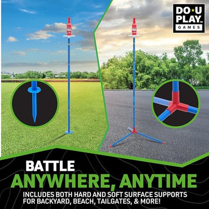 Disc Duel - Ultimate Flying Disc Game Bottle Challenge - Lawn Games Adults and Family - Perfect for Beach, Park, and Tailgating - Polish Horseshoes Set - Dual Use Adjustable Stands - Ages 3+