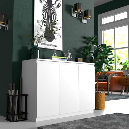 holzart 43" White Buffet Cabinet Sideboard with Storage - Modern 3-Door Kitchen Cupboard & Coffee Bar Station for Dining Room, Living Room, Entryway - Adjustable Shelf, 43.3" W x 31.5" H - color: White