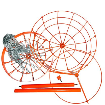 Portable Disc Golf Basket with 24 Chains and LED Sensor Lights for Night Practice - Stable Pole Base/12 Light Guide Strips