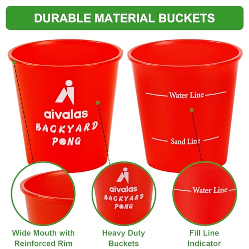 Aivalas Yard Pong Outdoor Games Glow Set in Dark, Giant Yard Pong Game for Adults and Family with 12 Buckets, 4 Balls and a Carrying Bag, Giant Pong for Beach, Camping, Lawn and Backyard - color: Red Glow in Dark