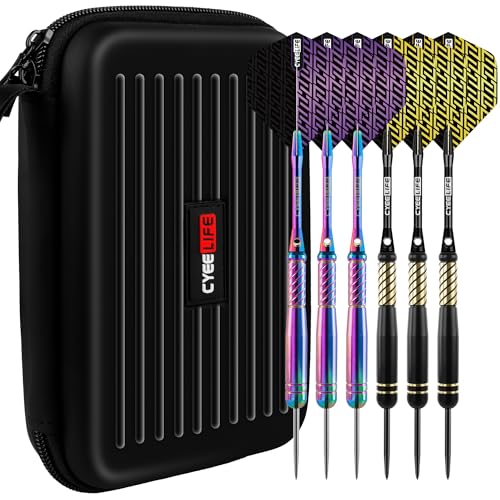 CyeeLife Pro Steel Tip Darts Set – 20g Brass Darts Gift Set with Dart Case | Includes 6 Aluminum Shafts, 12 Flights, 20 O-Rings, 2 Protectors, Sharpener & Tools for Beginners or Professionals