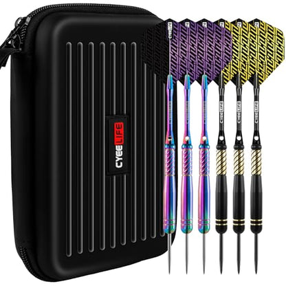 CyeeLife Pro Steel Tip Darts Set – 20g Brass Darts Gift Set with Dart Case | Includes 6 Aluminum Shafts, 12 Flights, 20 O-Rings, 2 Protectors, Sharpener & Tools for Beginners or Professionals