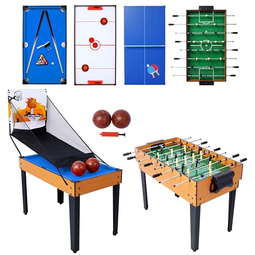 5-in-1 Multi-Game Table - Billiards, Push Hockey, Foosball, Ping Pong, and Basketball, Game Table Combo for Home Game Room Or Entertainment Space, Brown - size: 5-in-1 Multi-Game Table Brown