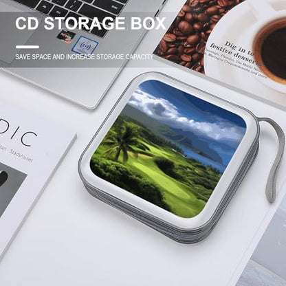 Scenic Hawaii Golf Tropical DVD Storage Bags with Zipper, CD Portable Case Holder with Handles, Large Storage Stackable Media Binder for Travel, Cabinet, Home, Office, Car