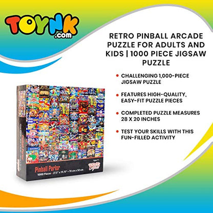 Pinball Parlor Retro Arcade Puzzle for Adults and Kids | 1000 Piece Jigsaw Puzzle Toy | Interactive Brain Teaser for Family Game Night | 28 x 20 Inches