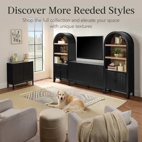 Best Choice Products 55" Modern 4-Door Sideboard Storage Cabinet, Buffet, Media Cabinet, Cupboard, Entryway Accent Table, Bookcase w/Reed Panels and Adjustable Shelves - Black - color: Black