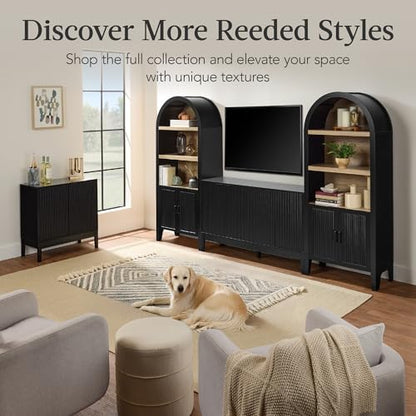 Best Choice Products 55" Modern 4-Door Sideboard Storage Cabinet, Buffet, Media Cabinet, Cupboard, Entryway Accent Table, Bookcase w/Reed Panels and Adjustable Shelves - Black - color: Black