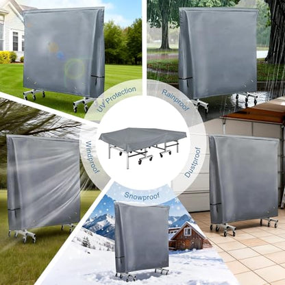 Outdoor Ping Pong Table Cover for 9x5 ft Table, Heavy Duty 600D Waterproof Polyester, UV Fade Resistant, Windproof Buckle Straps, Fits Folding & Flat Tables, Storage Bag, Dark Gray - color: Gray
