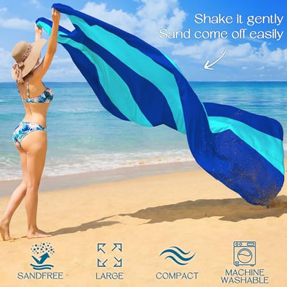 BYDOLL Beach Blanket Waterproof Sandproof Large Sand Free,78''X81''/10'X9' Oversized Sandless Lightweight Blanket Picnic Mat for Beach Travel Camping Hiking with Stakes - color: Blue2 Mix, size: 10'X9'