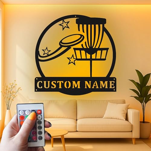 Custom Disc Golf Basket Led Light Metal Wall Art Personalized Gift for Disc Golfers Game Room Decor 4