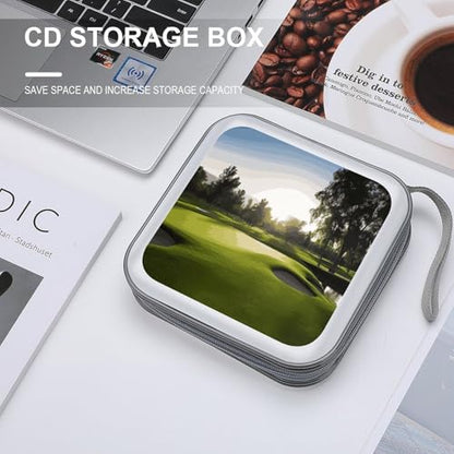 Golf Course CD Case Hard Plastic DVD Disc Cases Storage Binder Portable Zipper CD Case Holder Large Storage Disc Wallet Bag for Car Home Travel(40 Capacity)