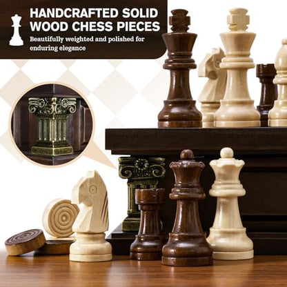 Peradix Magnetic Chess Set with 2 Built-in Storage Drawers, 12 inch Wooden Strategy Board Games, 2 Extra Queens, Travel Magnet Chess Game for Adults, Kids and Family Game Night, Gift Package - size: 12 Inches