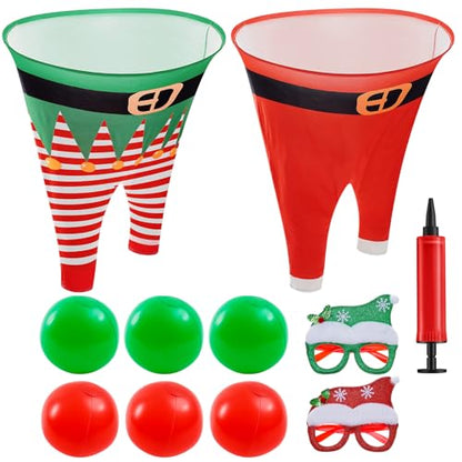 Christmas Granny Pants Outdoor Game Set, Giant Granny Funny Pants with Pump Bouncy Balls & Christmas Glasses, Holiday Yard Tossing Game for Adults Family Party(11 Pcs,Classic Style) - style: Classic Style
