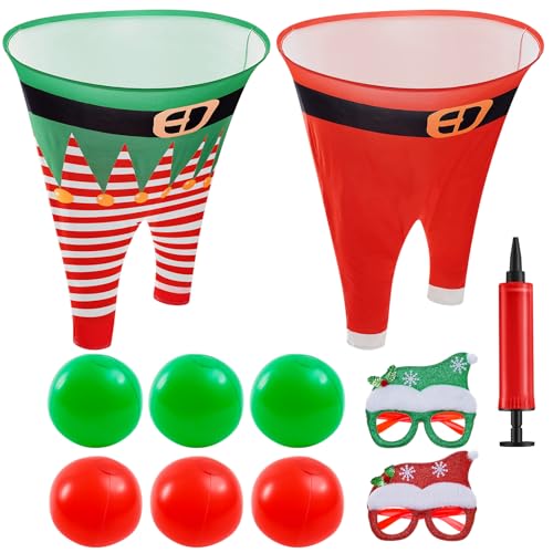 Christmas Granny Pants Outdoor Game Set, Giant Granny Funny Pants with Pump Bouncy Balls & Christmas Glasses, Holiday Yard Tossing Game for Adults Family Party(11 Pcs,Classic Style) - style: Classic Style