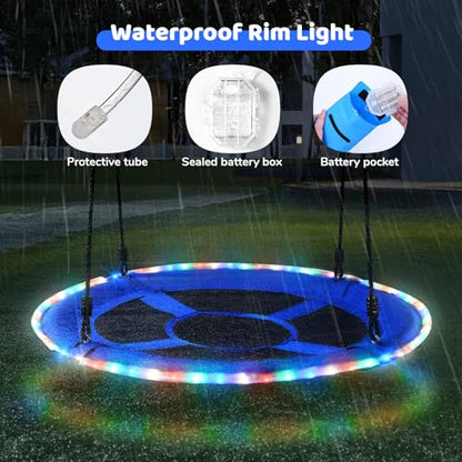 Trekassy 700lbs 40” Saucer Tree Swing with LED Lights for Kids Adults Outdoor 2 Tree Hanging Straps-Blue - color: Blue