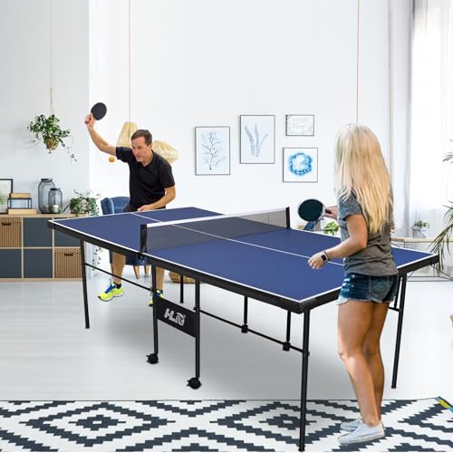 7FT Foldable Ping Pong Table for Indoor Use, Professional Table Tennis Table with Net, 2 Paddles & 2 Balls, with Single Player Playback Mode for Practice & Training, for Adults and Teens