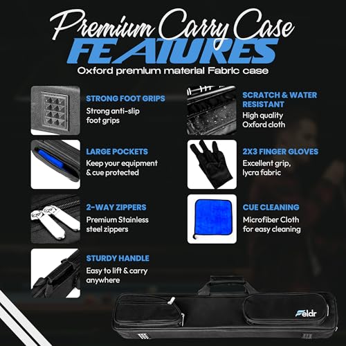 Obsidian Carbon Fiber Pool Cue Stick 57" Billiard Cue Sticks Professional Low Deflection Pool Sticks with 12.5mm Tip, Microfiber Cloth, Gloves, Pool Cue Case & Pool Cue Chalk for Adults