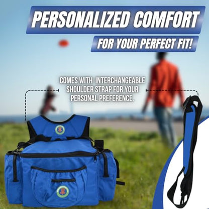 Disc Golf Bag with Removeable Cooler,13 Disc Capacity with Insulated Cooler for a 6-Pack,22 disc max,Adjustable Backpack Strap Included - color: BLUE