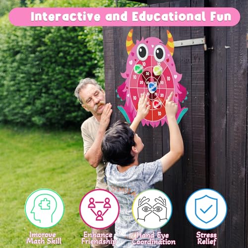 Yquqwn Monster-Themed Dart Game Set Includes 12 Sticky Dart Balls and Hanging Hook Dart Throwing Game for Parties Indoor Party Games Picnics Camping Activities Wall Dart Game