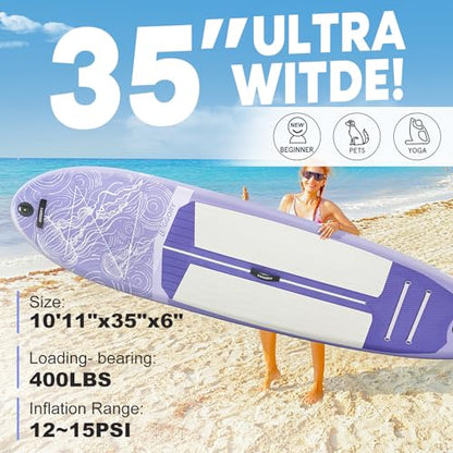 Inflatable Paddle Board,Stand Up Paddle Board Set, Extra Wide SUP Board with Removable Fin, Floating Paddle, Hand Pump, Waterproof Phone Pouch,Traveling Board - color: JF purple