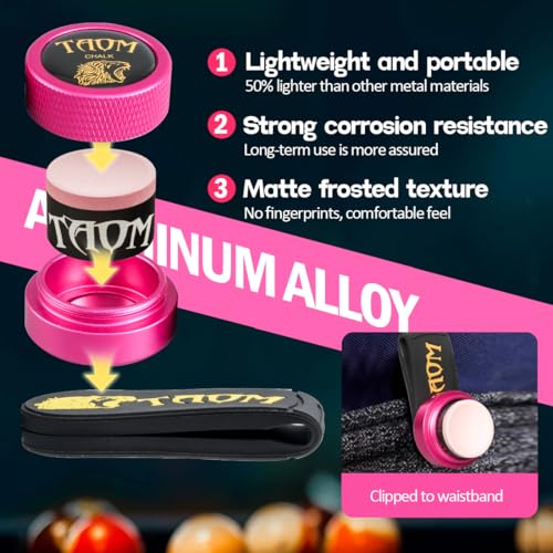 TAOM Upgrade Pool Chalk Holder Round Shaped Practical Tool Billiards Accessories Magnetic Mini Chalk Tip Case Container Round Box Billiards,Cue Tip Tool Scuffer Shaper - color: 1-Gift Set-Pink with Pyro Pink