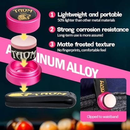 TAOM Upgrade Pool Chalk Holder Round Shaped Practical Tool Billiards Accessories Magnetic Mini Chalk Tip Case Container Round Box Billiards,Cue Tip Tool Scuffer Shaper - color: 1-Gift Set-Pink with Pyro Pink