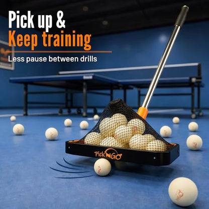 PICK 'N GO Table Tennis Ball Picker - Rapid and Efficient Ping Pong Retrieval Tool - Safe and Easy to Use Table Tennis Accessory for Players and Coaches - color: Black & Orange