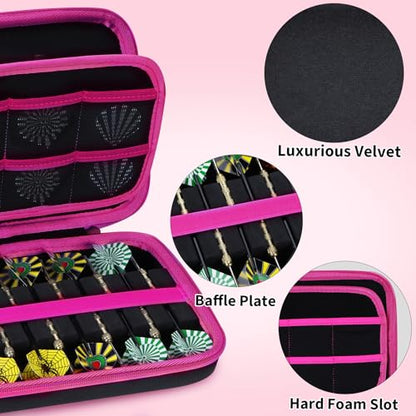 Case Compatible for 12 Darts, Holds Darts and Extra Accessories - color: Black+Pink